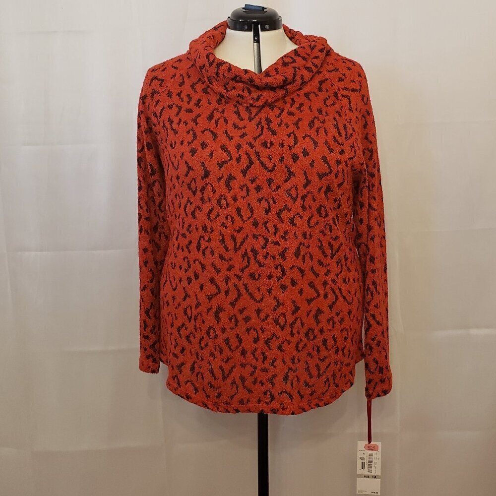 Ruby Rd Women's Textured Leopard Print Cowl Neck Sweater, Size 1X - Picture 3 of 11